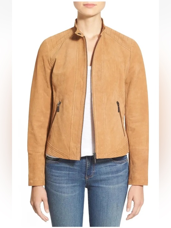 Bernardo Jackets & Blazers - Bernardo‎ Suede Leather Tailored Biker Moto Jacket Size Small. Camel.